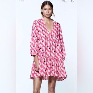 Zara The Mini Cadie Tiered Geometric Print Dress Size XS LIKE NEW